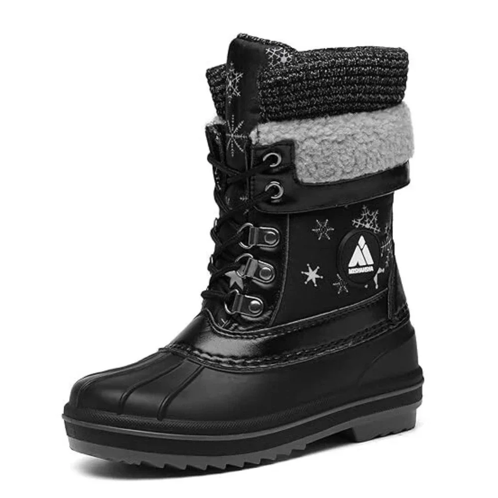 MISHANSA‎ New Kids Snow Boots Black Fur Waterproof Winter Snow Shoe Toddler 11